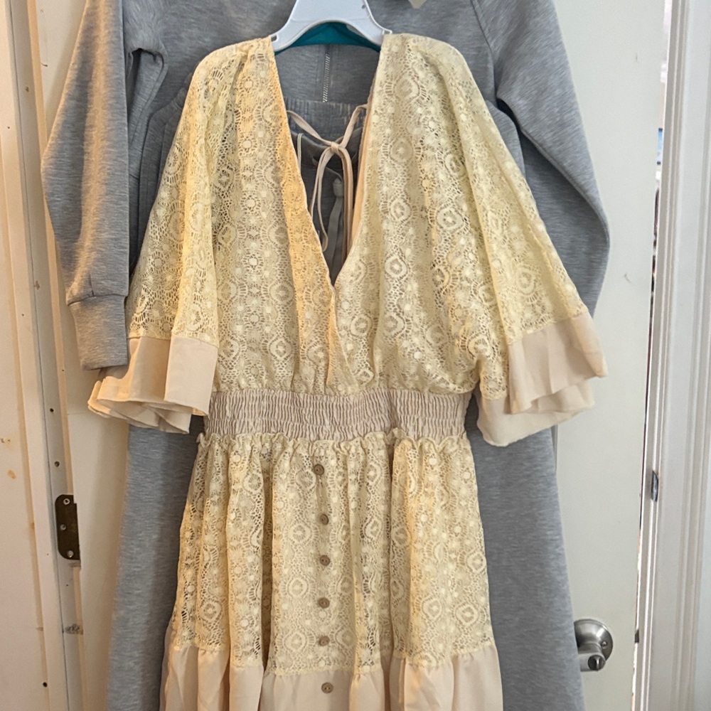 Cream Lace Dress with Button Details
